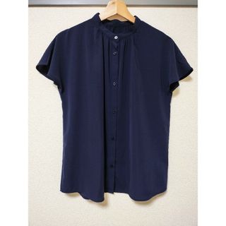 ジーユー(GU)のGU　エアリーバンドカラーシャツ　ネイビー　NAVY(シャツ/ブラウス(半袖/袖なし))