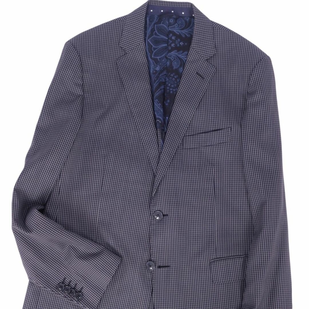 ETRO(エトロ)の美品 エトロ ETRO セットアップ シングル スーツ チェック ウール シルク ジャケット パンツ メンズ 52(L相当) ネイビー メンズのスーツ(セットアップ)の商品写真