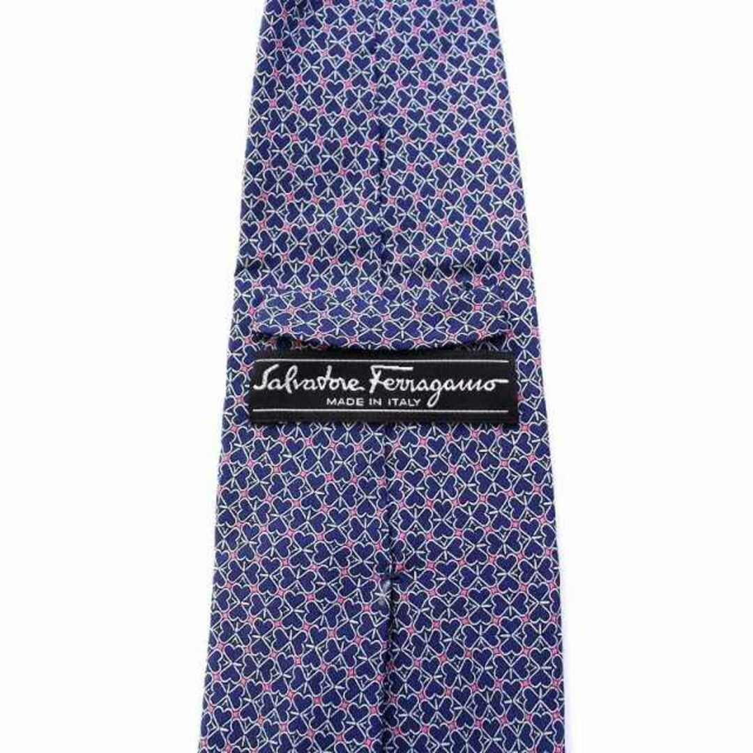 Salvatore Ferragamo ネクタイ 総柄 絹 シルク100% 紺 - ネクタイ