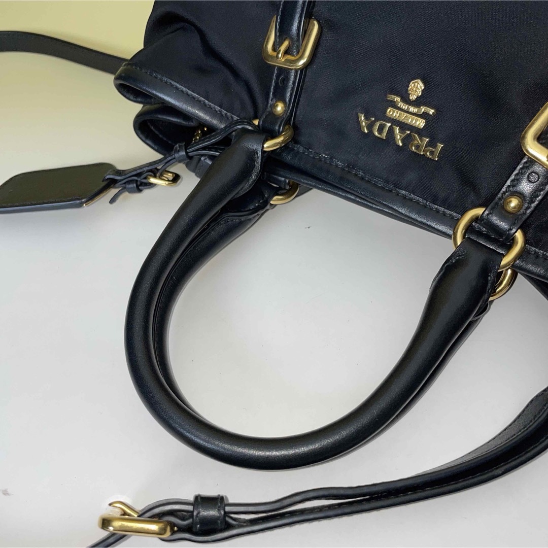 PRADA - prada 極美品 2way 黒 ハンドバッグ ナイロン レザー プラダの