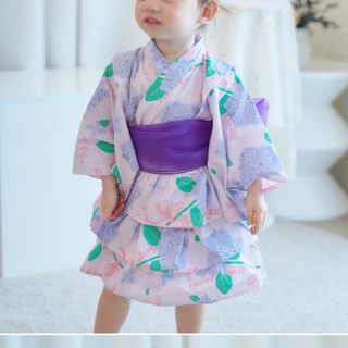 新品　即日発送　浴衣　女の子　130   セパレート　紫　紫陽花(甚平/浴衣)