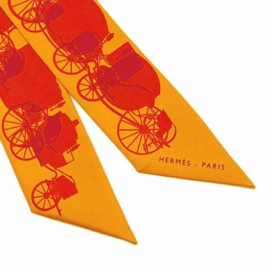 Hermes - エルメス スカーフ シルク ツイリー 馬車柄 オレンジ