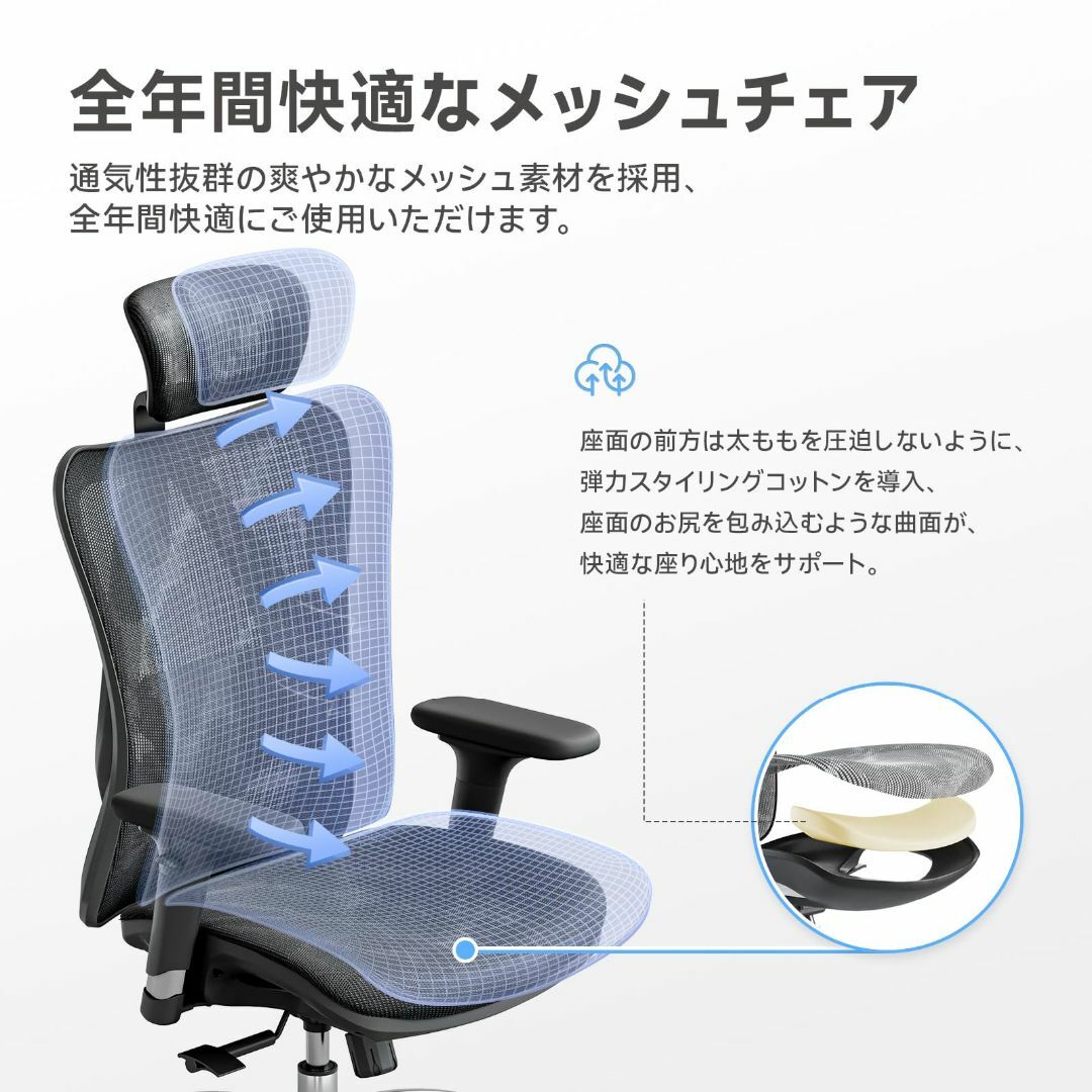 SIHOO オフィスチェア デスクチェア 椅子 テレワーク 疲れない ワークチェア S字立体背もたれ 126°リクライニング 可動式ランバー  オフィスチェア
