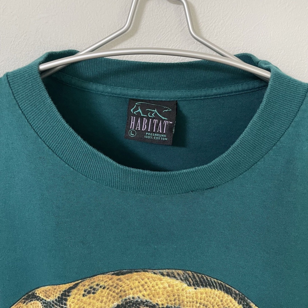 ハビタット ボールパイソン 両面プリント 蛇柄 Tシャツ ヘビ グリーン L