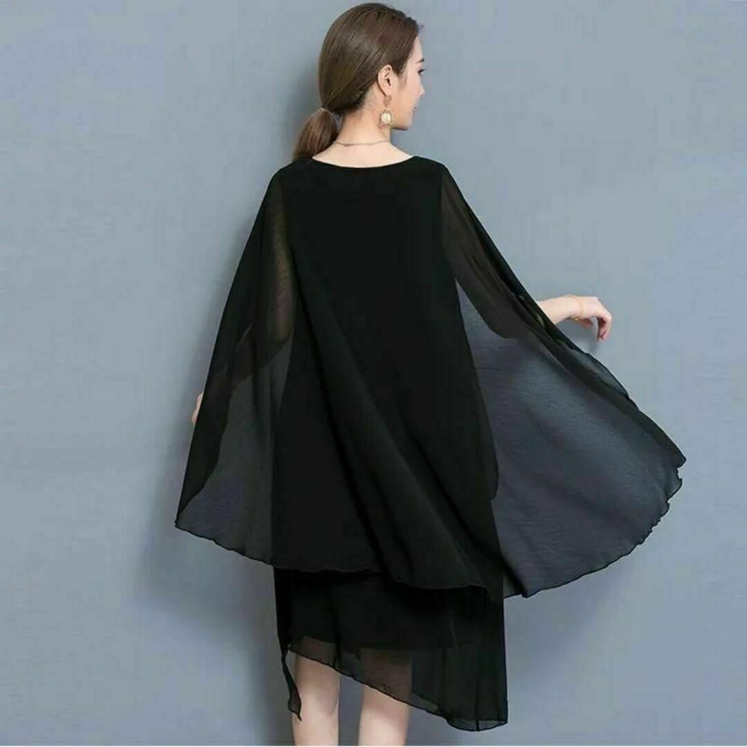ドレス　黒　6L　体型カバー　マタニティ　ワンピース　パーティー　結婚式 レディースのフォーマル/ドレス(ミディアムドレス)の商品写真