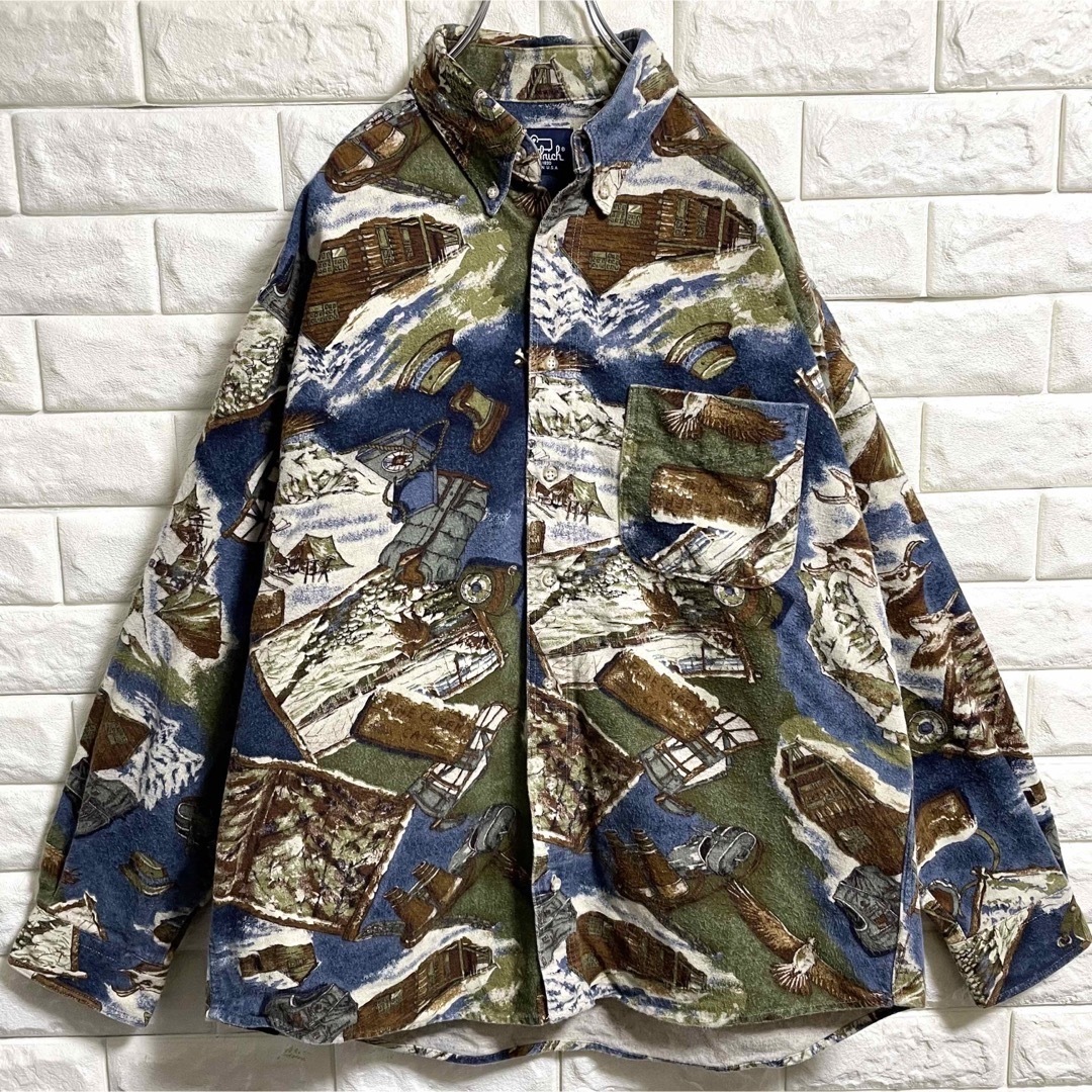 WOOLRICH(ウールリッチ)の90s  ウールリッチ　長袖シャツ　風景柄　総柄　アニマル　メンズXLサイズ相当 メンズのトップス(シャツ)の商品写真