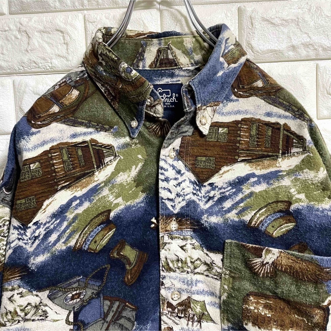 WOOLRICH(ウールリッチ)の90s  ウールリッチ　長袖シャツ　風景柄　総柄　アニマル　メンズXLサイズ相当 メンズのトップス(シャツ)の商品写真