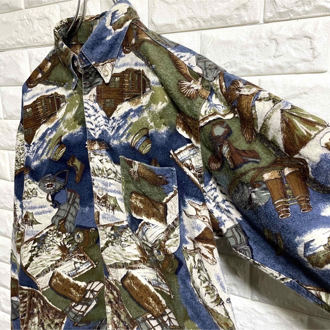 WOOLRICH(ウールリッチ)の90s  ウールリッチ　長袖シャツ　風景柄　総柄　アニマル　メンズXLサイズ相当 メンズのトップス(シャツ)の商品写真