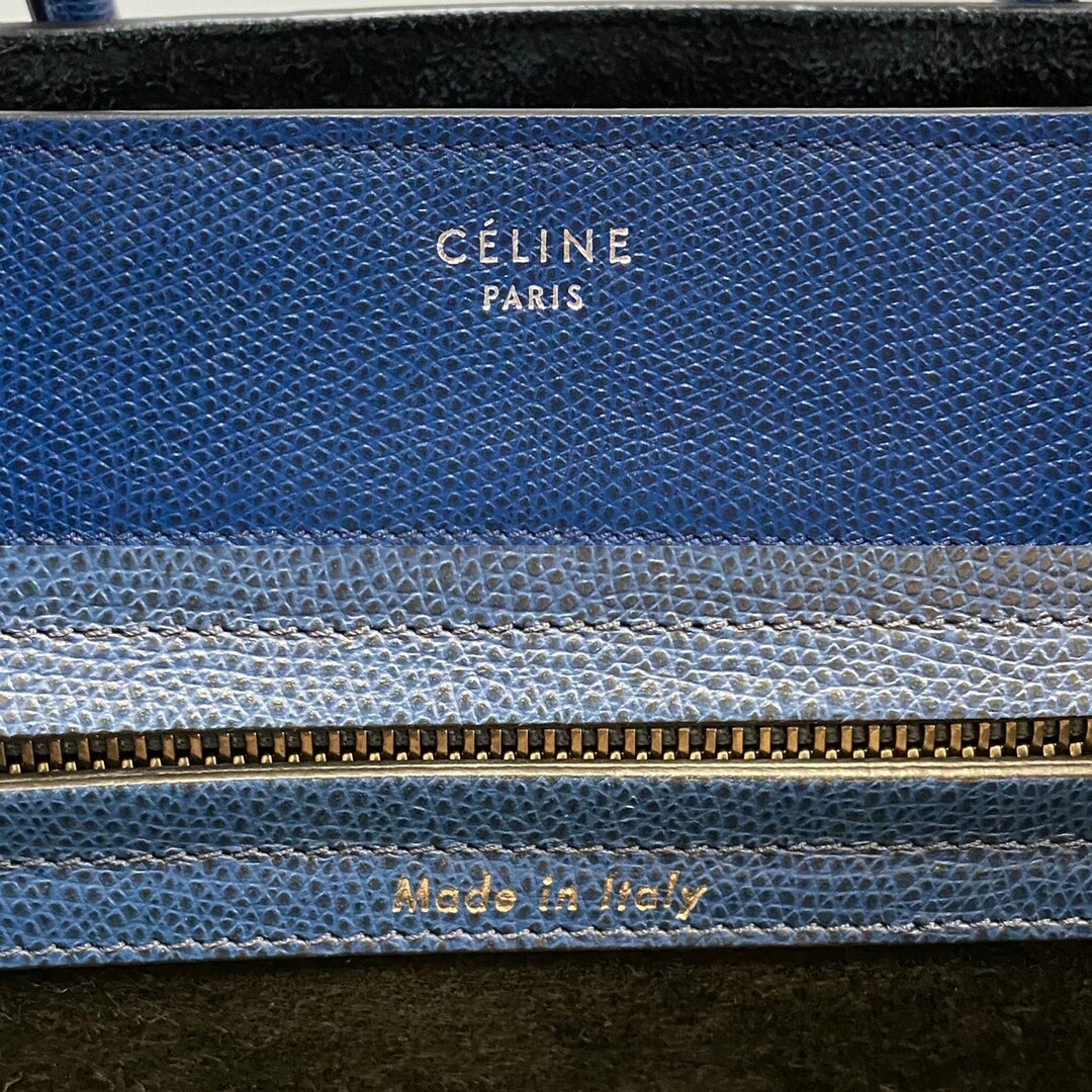 celine(セリーヌ)の極 美品 希少品 CELINE セリーヌ ロゴ ラゲージ ファントム レザー 本革 スエード ハンドバッグ トートバッグ ブルー 青 84846 レディースのバッグ(トートバッグ)の商品写真