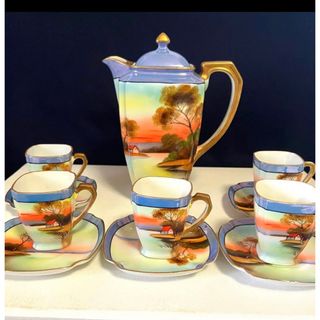 ノリタケ(Noritake)のオールドノリタケ  風景　ラスター彩  大きめポット セット(食器)