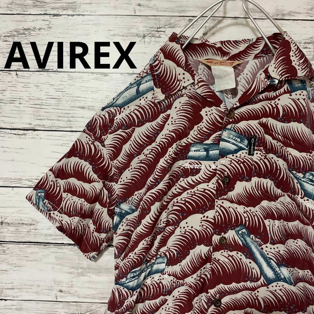 AVIREX アロハシャツ オープンカラーシャツ レーヨン 半袖シャツ 船 総柄