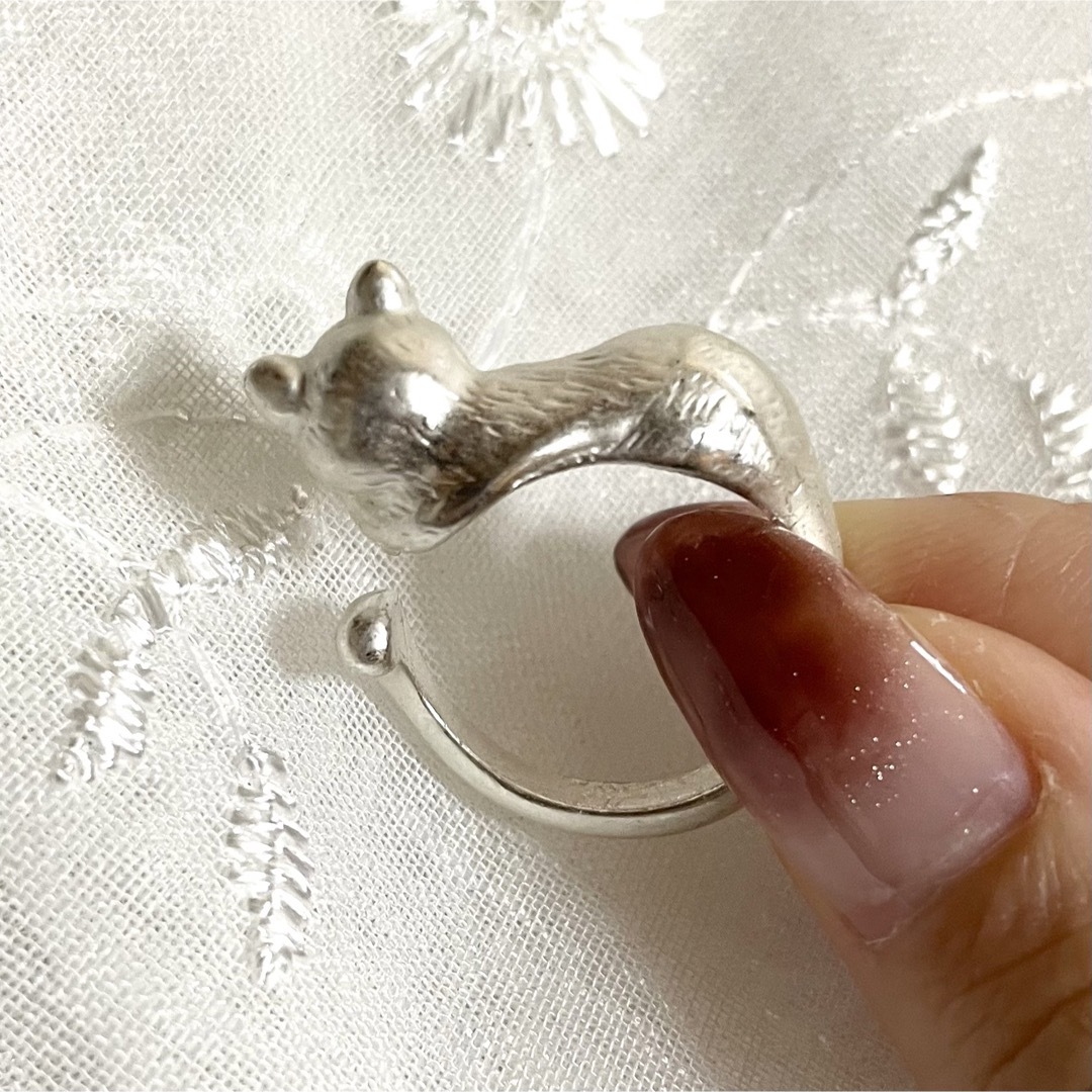 猫シルバーリング 指輪 サファイアブルー ねこモチーフ キャット ラインストーン