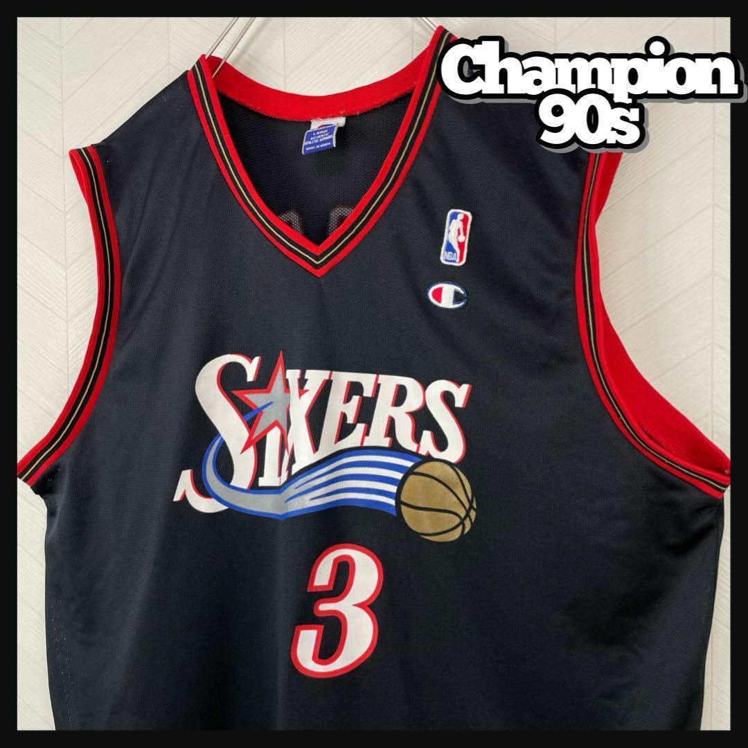 希少 90s チャンピオン ゲームシャツ NBA SIXERS アイバーソン