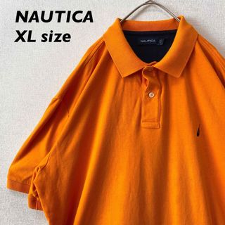 ノーティカ(NAUTICA)のノーティカ　半袖ポロシャツ　ラガー　無地　刺繍ロゴ　男女兼用　オレンジ色　XL(ポロシャツ)