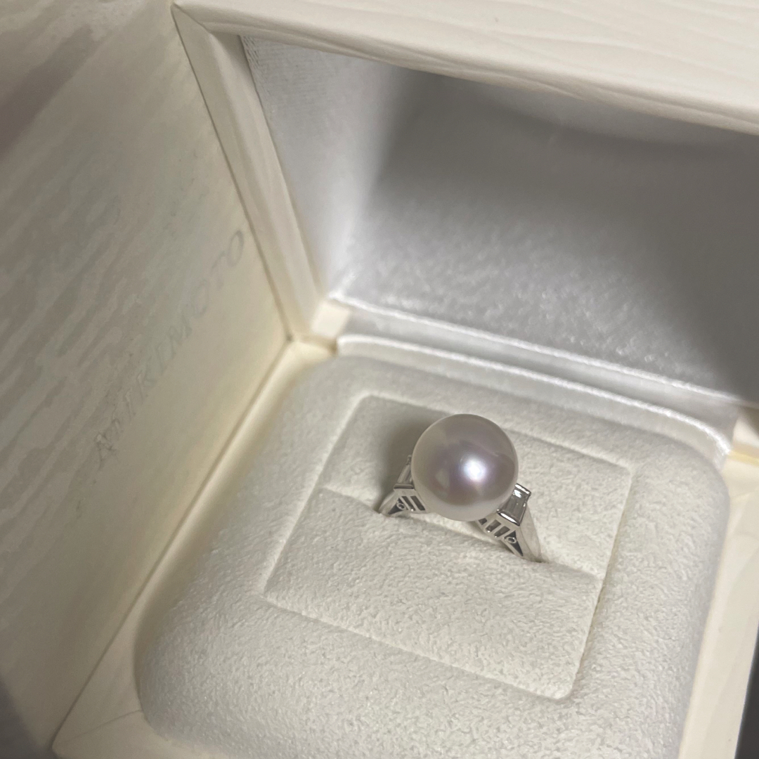 【超美品】大玉白蝶パールリング11.3mm ダイヤモンド0.27ct 10.5号ミキモトmikimoto