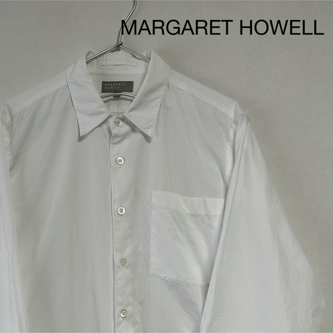 メンズ美品 90s MARGARET HOWELL 長袖 シャツ ホワイト