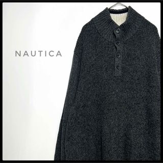 ノーティカ(NAUTICA)のNAUTICA ハーフスナップボタン　ニットセーター　チャコールグレー　ゆるだぼ(ニット/セーター)