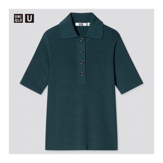 UNIQLO - 美品✨UNIQLO U  ビスコースブレンド　ニットポロシャツ　ダークグリーン