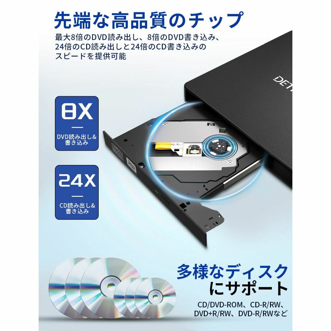 DETROVA DVDドライブ 外付け 外付けDVD/CDドライブ DVDレコ 7