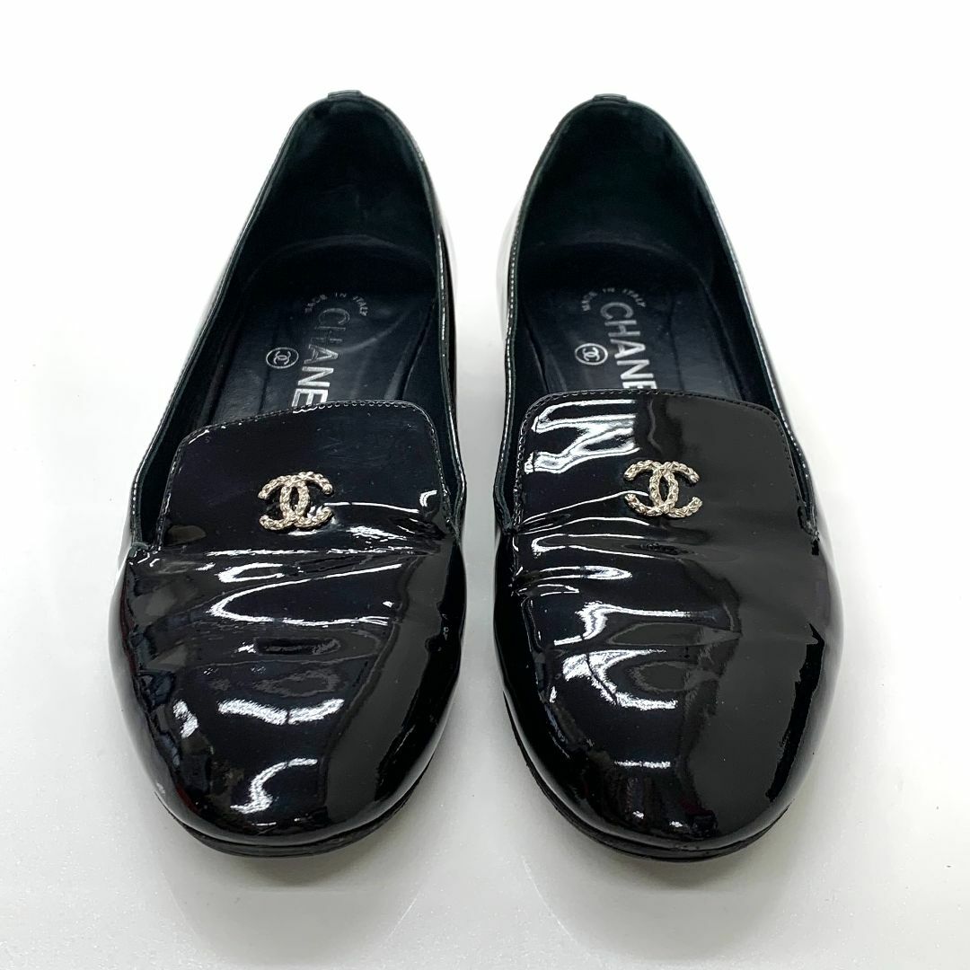 CHANEL - 6979 シャネル パテント ココマーク パール フラットシューズ