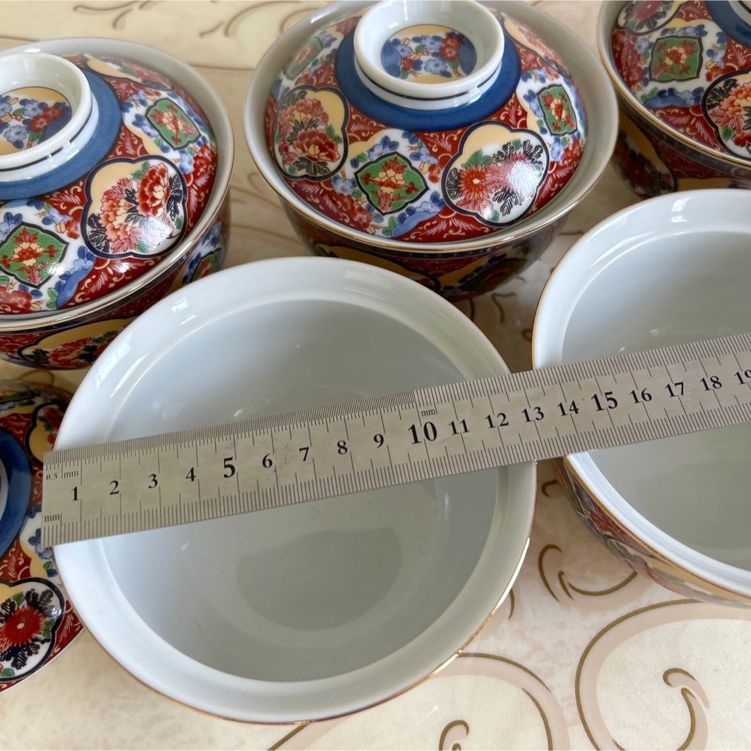 有田焼 明国窯 蓋付き丼ぶり 5客セット 古伊万里 赤絵 色絵 第一陶器 金彩