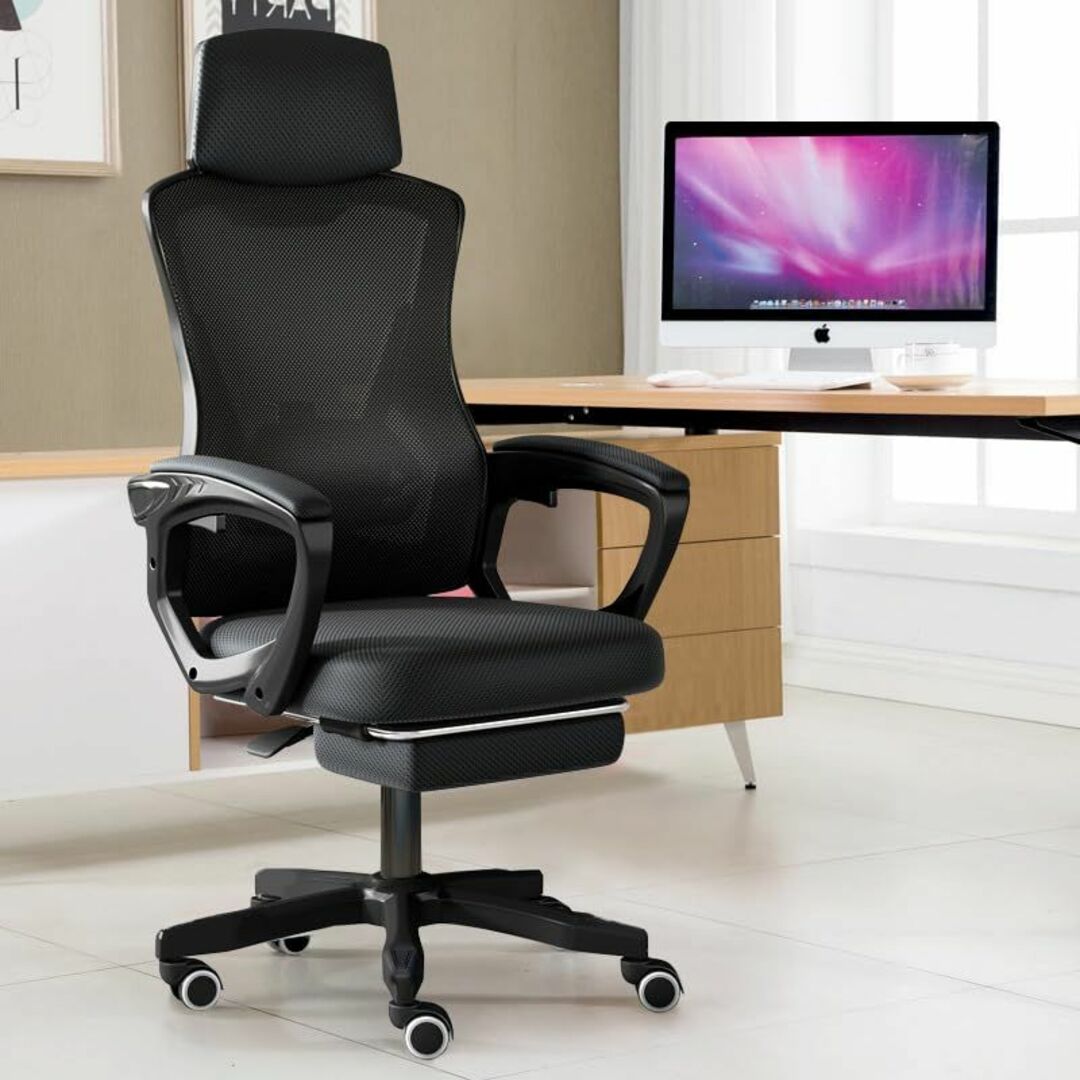 オフィスチェア通気性 PCチェア 人間工学 オフィスチェア 360度回転 在宅勤務椅子 デスク