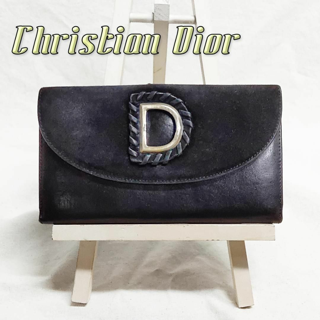 ChristianDior ディオール Wホック 長財布 Dロゴ 総柄 スエード