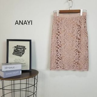 アナイ(ANAYI)の美品ANAYI総柄レースタイトスカート36S薄桃色ペールカラー花柄(ひざ丈スカート)