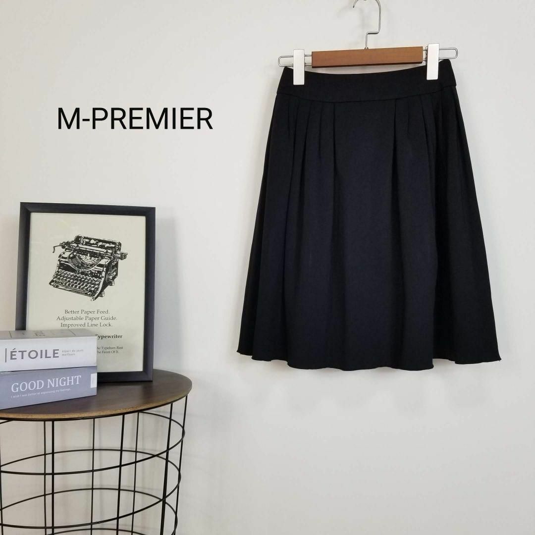 美品M-premierCOUTUREタックプリーツフレアスカート34XS黒ひざ丈