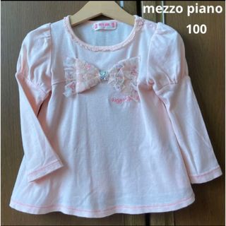 メゾピアノ(mezzo piano)のメゾピアノ　長袖　フレア　リボン　シャツ　ロンT ピンク　秋　冬　ミキハウス(Tシャツ/カットソー)