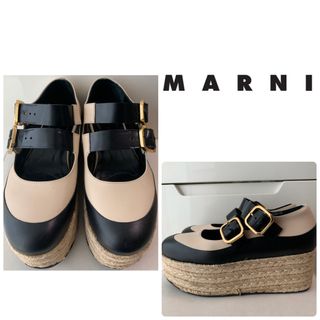 マルニ(Marni)のマルニ　ベージュレザー　エスパドリーユ　厚底　スニーカー(スニーカー)