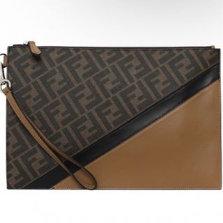 フェンディ(FENDI)のフェンディ FENDI モノグラムファブリック×レザー フラット スリム(セカンドバッグ/クラッチバッグ)