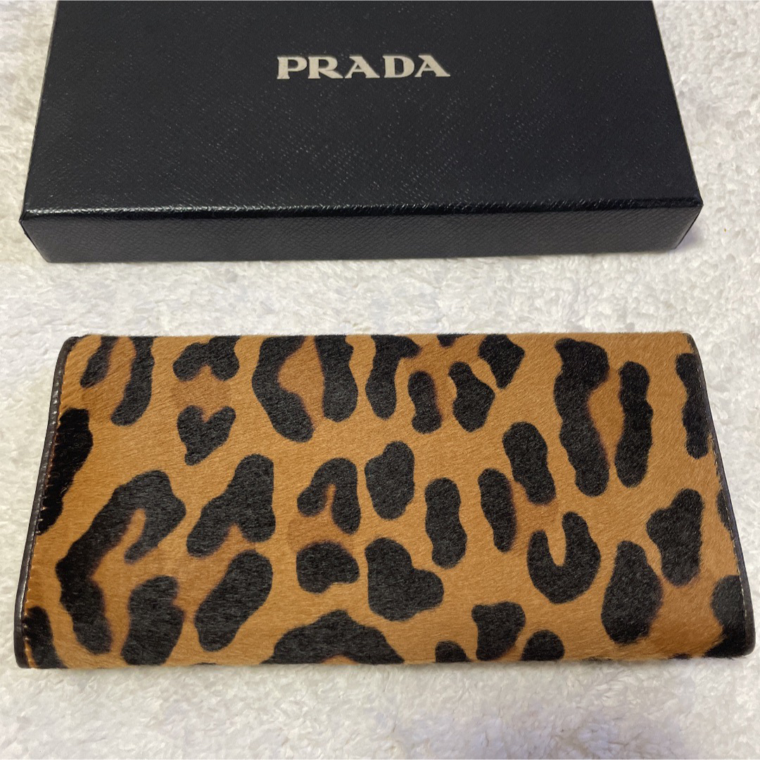 最終値下げ】美品 プラダ 長財布 レオパード ハラコ レザー-