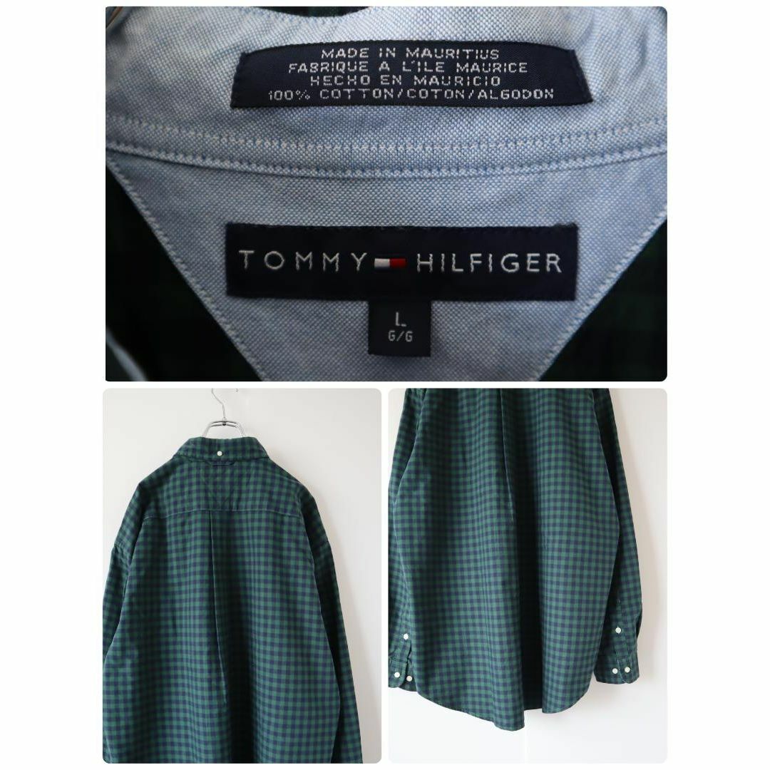 TOMMY HILFIGER(トミーヒルフィガー)の【トミーヒルフィガー】ブロックチェック 柄 ボタンダウン 長袖 シャツ 緑 L メンズのトップス(シャツ)の商品写真