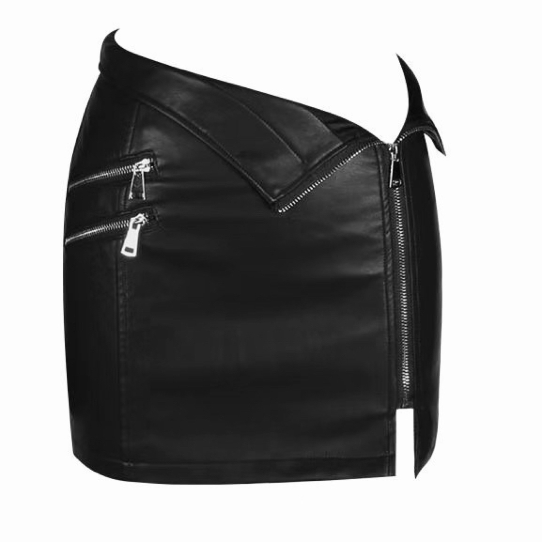 PU皮　レザー キュロット スカート　ジップ　スリッド　M エム　ブラック　新着 レディースのパンツ(キュロット)の商品写真