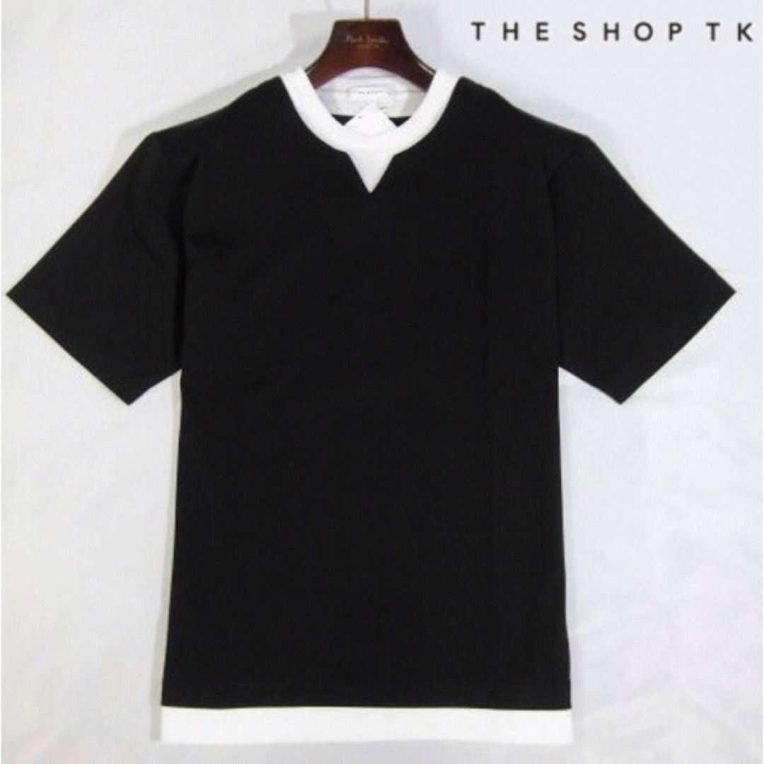 【THE SHOP TK/タケオキクチ】キーネックフェイクレイヤードカットソー黒