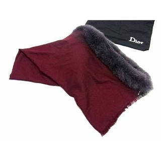 ディオール(Dior)の■極美品■ ChristianDior クリスチャンディオール カシミヤ×シルク×フォックスファー ストール ショール スカーフ ボルドー系 AQ2828(マフラー/ショール)