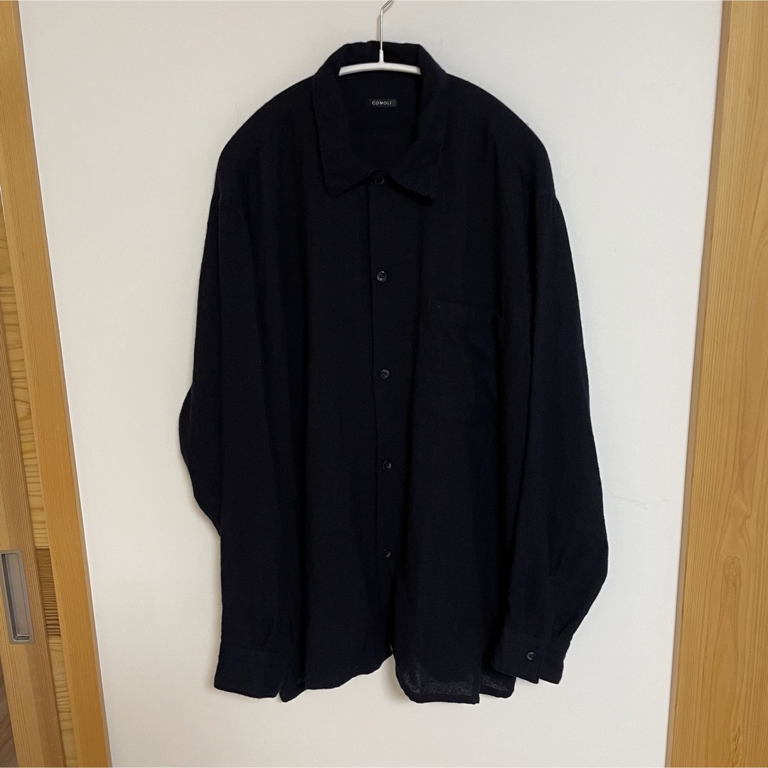 COMOLI 22SS カシミヤ和紙オープンカラーシャツ NAVY 3