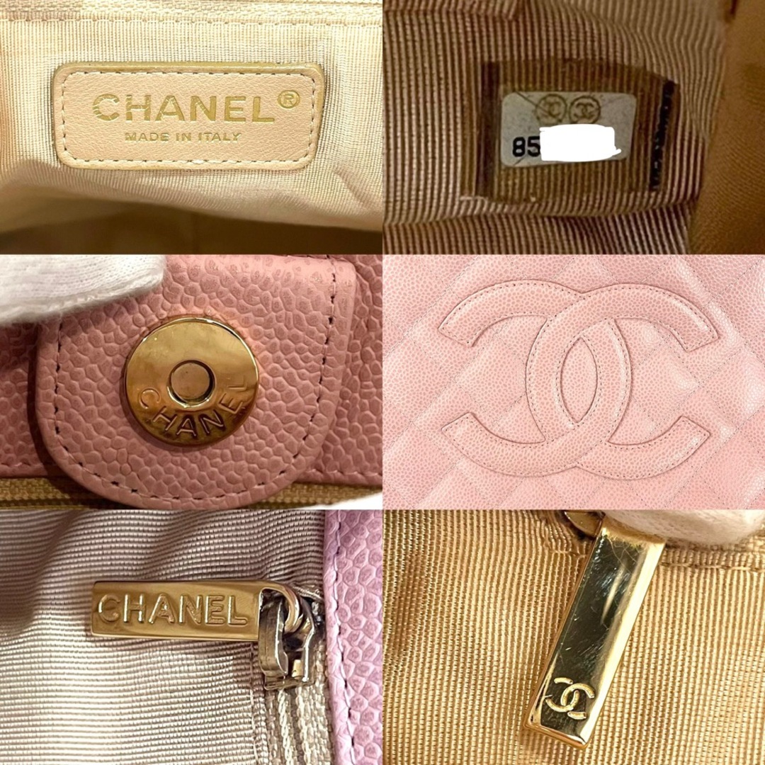 CHANEL シャネル ハンドバッグ チェーントートバッグ マトラッセ PST ココマーク ココ 肩掛け かばん 鞄  キャビアスキン   ピンク ゴールド金具 レディース【品】