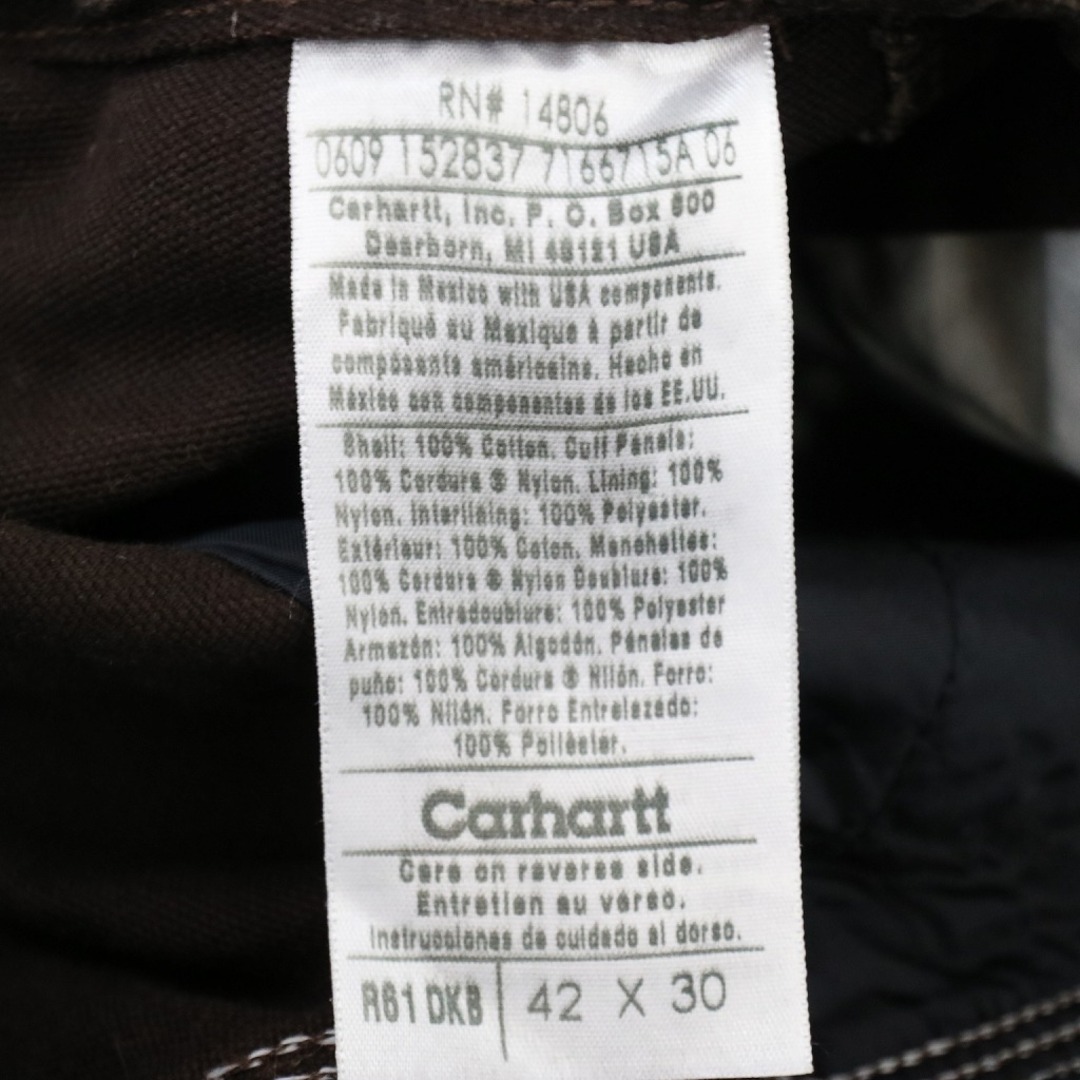 carhartt(カーハート)のSALE/ USA製 Carhartt カーハート オーバーオール ワーク  アメカジ  ダブルニー ダック生地 ブラウン (メンズ 42×30) 中古 古着 N5727 メンズのパンツ(サロペット/オーバーオール)の商品写真