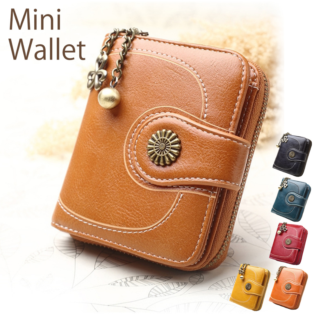 二つ折り財布 ミニ財布 レディース レザー コンパクト 新品 キャメル 小銭入れ