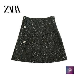 ザラ(ZARA)のZARA ザラ ミニスカート ツイード ブラック 黒 ボトムス XS 中古(ミニスカート)