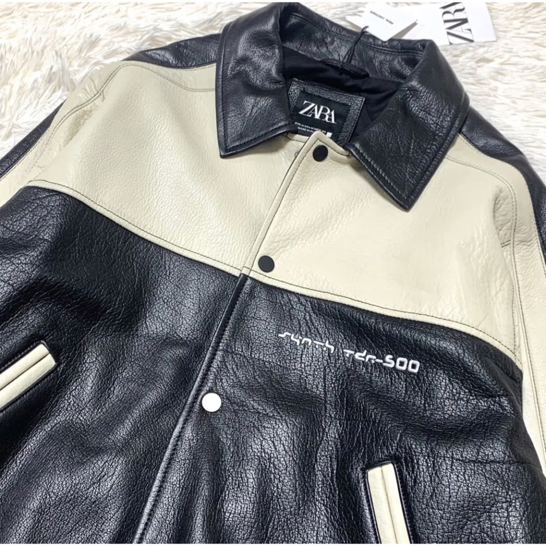 ZARA(ザラ)の【新品/完売品】ZARA 本革 ブロックカラー レザージャケット オーバーサイズ メンズのジャケット/アウター(レザージャケット)の商品写真