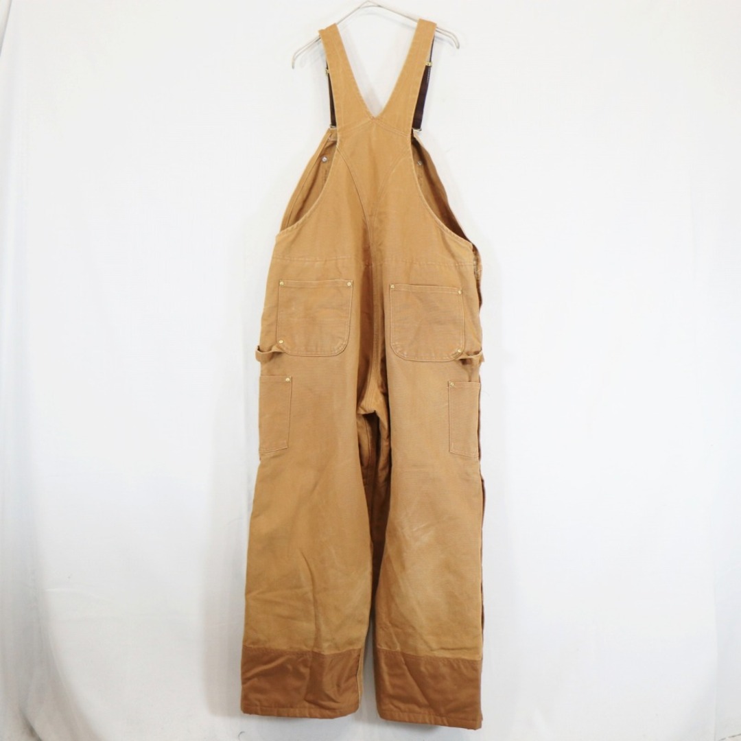 90年代 メキシコ製 Carhartt カーハート オーバーオール  ワーク  ダック地 裏地キルティング ベージュ (メンズ 42×32)   N5839