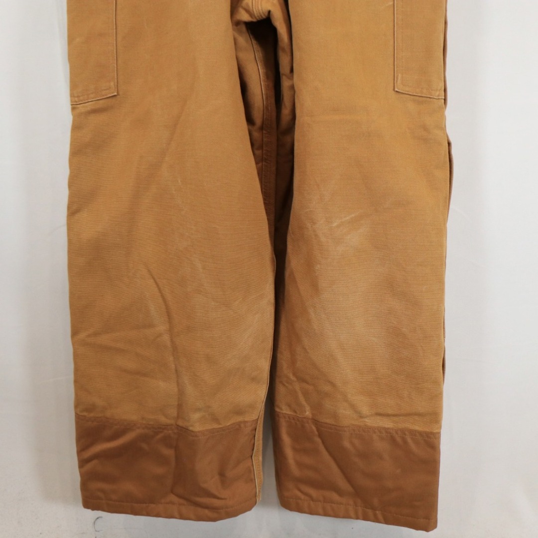 90年代 メキシコ製 Carhartt カーハート オーバーオール ワーク ダック地 裏地キルティング ベージュ (メンズ 42×32) 中古 古着  N5839