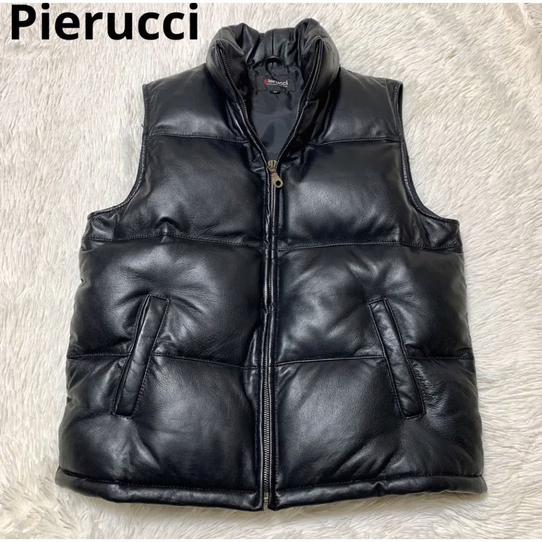 【美品】Pierucci 本革 レザー ダウンベスト ブラック