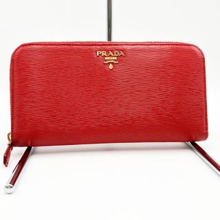 プラダ(PRADA)の美品 PRADA プラダ 長財布 財布 ウォレット ラウンドファスナー レッド 赤 レザー レディース メンズ ファッション 1ML506 USED 【中古】(財布)