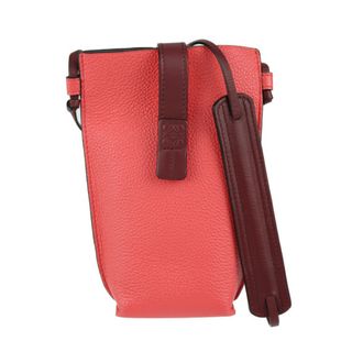 ロエベ(LOEWE)のLOEWE ロエベ  ポケット ショルダー ショルダーバッグ 124.12.Z45   カーフスキン レザー POPPY PINK ピンク系 シルバー金具  フォンケース ポシェット アナグラム 【本物保証】(ショルダーバッグ)