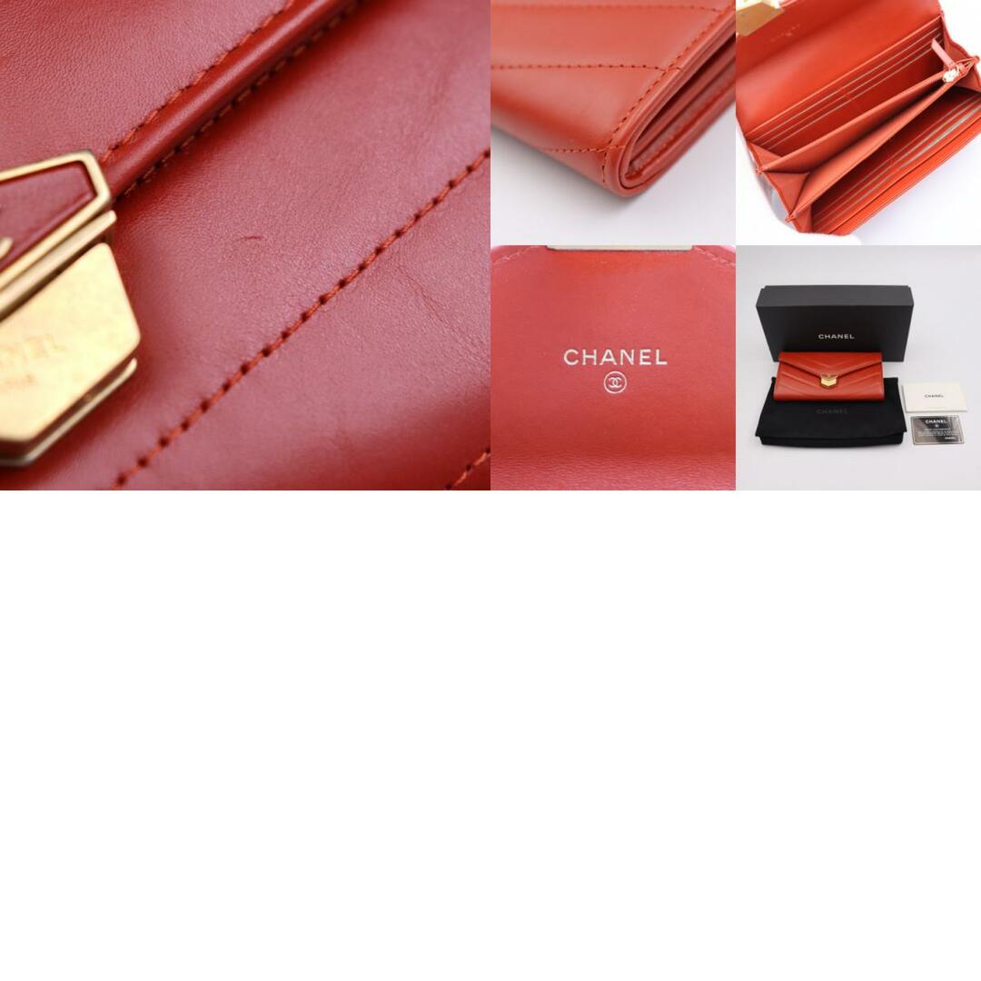 CHANEL(シャネル)のCHANEL シャネル ココマーク  長財布 A81255 レザー   レンガ色 ゴールド金具  フラップ かぶせ蓋 Vステッチ シェブロン 【本物保証】 レディースのファッション小物(財布)の商品写真