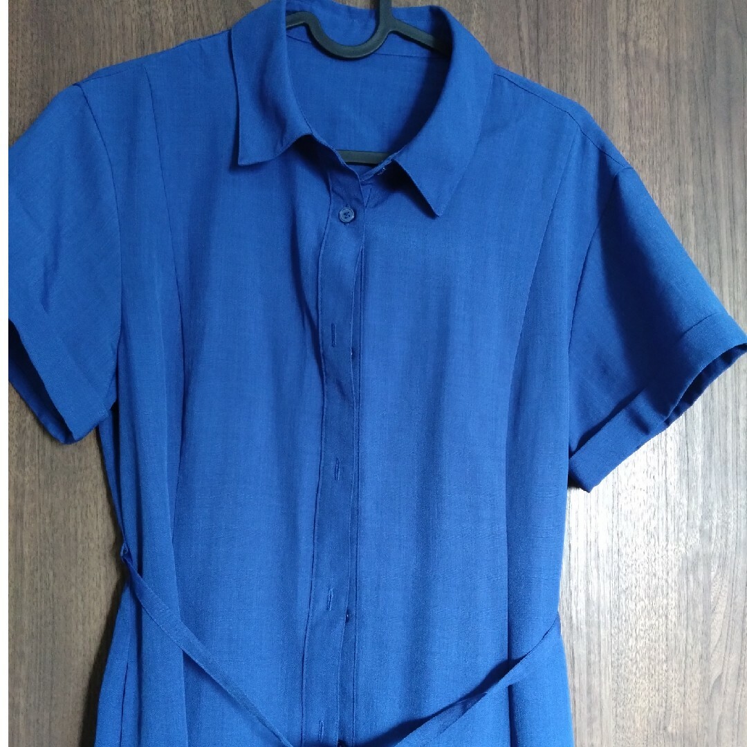 GU(ジーユー)のGUカラーシャツワンピ ブルーLサイズ レディースのワンピース(ロングワンピース/マキシワンピース)の商品写真